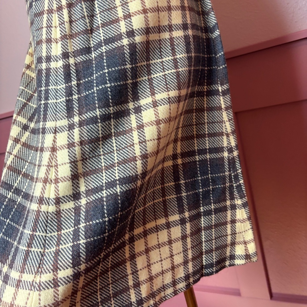 vtg 80s plaid cottage indie high waisted skirt small brown grey cream - Picture 6 of 11